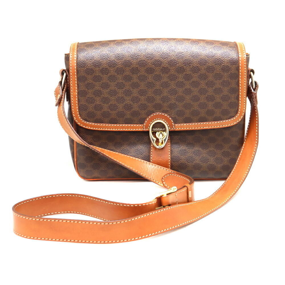 Celine Macadam Shoulder Bag Leather Brown
